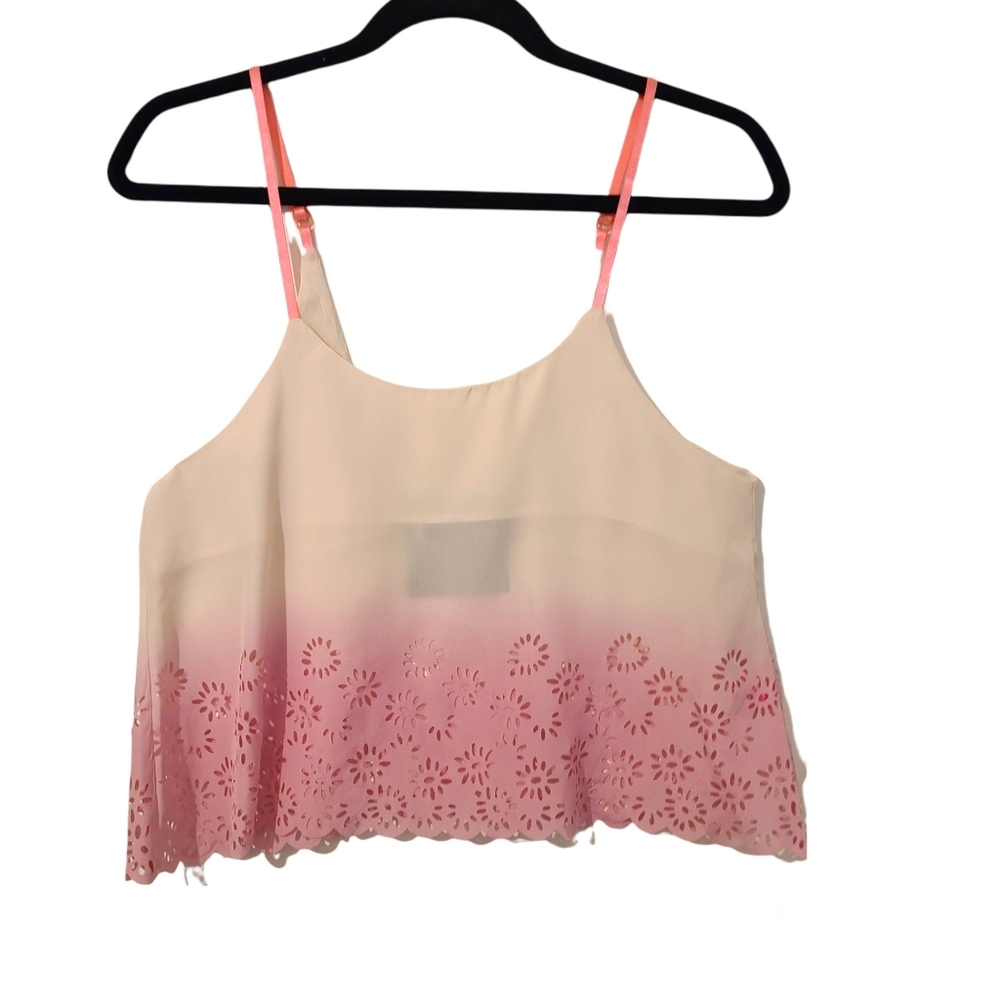 CHANDELIER Spaghetti Strap Sheer Ombre Crop top with Die cut detail SMALL